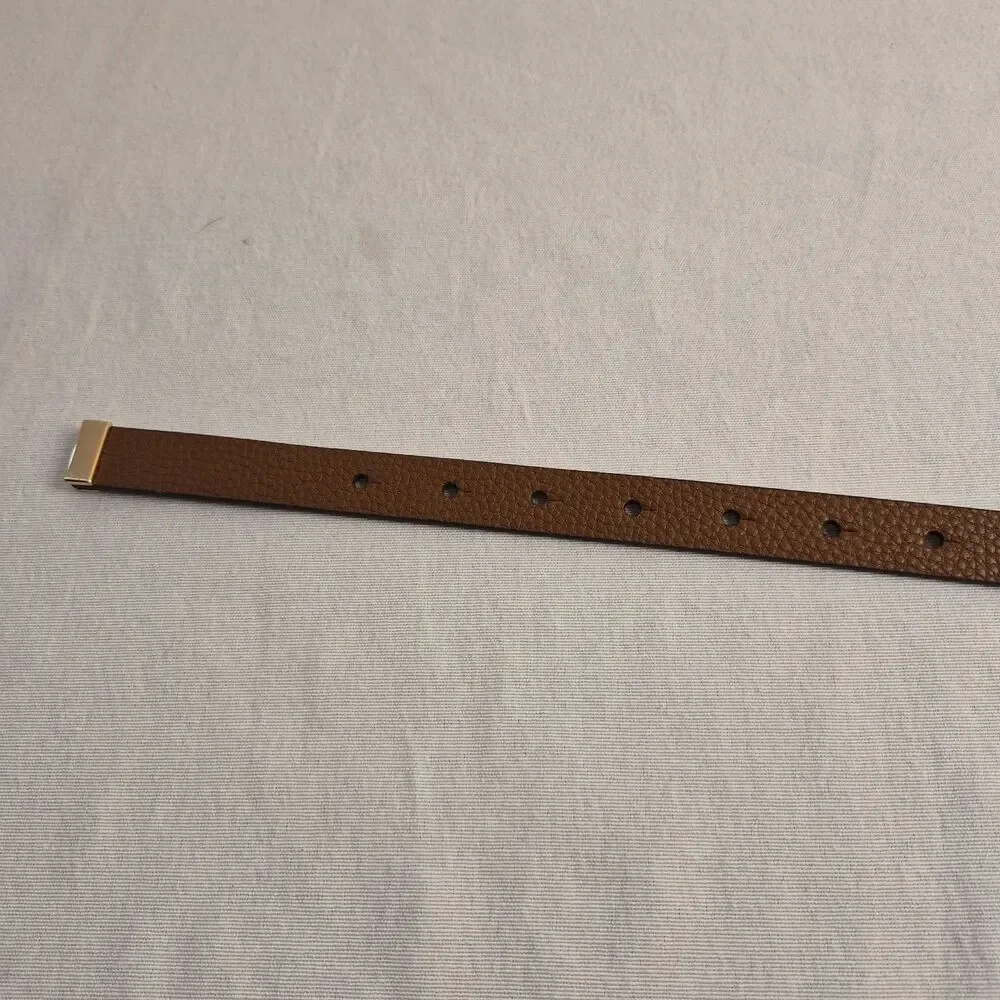 Michael Kors Womens Skinny Leather Belt Size 2X Brown Gold